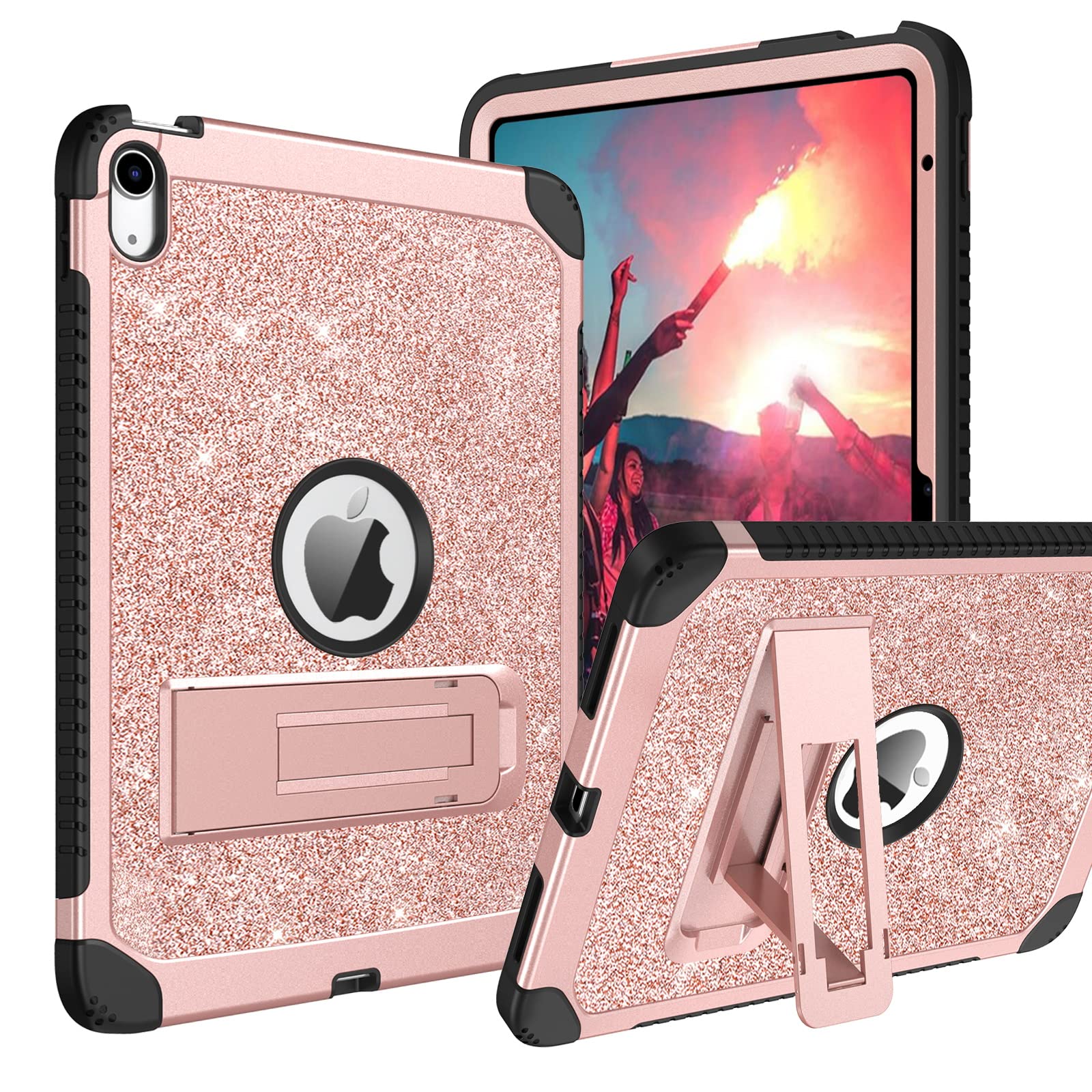 BENTOBEN for iPad 10th Generation Case, iPad 10.9 Case 2022 with Kickstand Glitter Sparkly 3 Layers Rugged Shockproof Protective Tablet Cover Case for iPad 10.9 Inch 2022 Release, Rose Gold