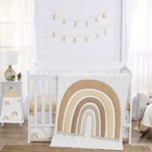 Sweet Jojo Designs Neutral Boho Rainbow Baby Girl Boy Unisex Nursery Crib Bedding Set Mustard Yellow Pumpkin Orange Bohemian Sunshine Modern Macrame Tassel Fringe Vintage Beige Gold Taupe Tan - 4pc