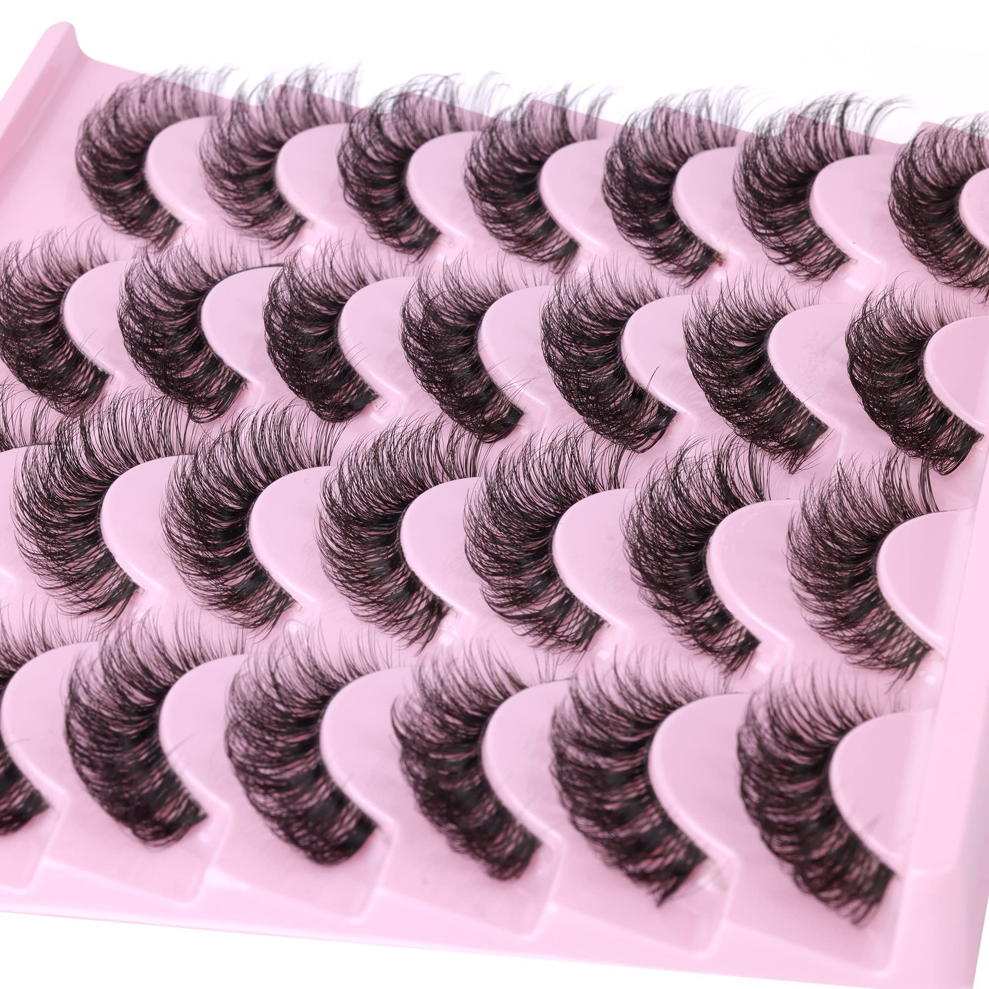 JIMIRE False Eyelashes with Clear Band Wispy Cat Eye Natural Russian Strip D Curl Lashes Faux Mink Cat Eye 15MM Wispy Fluffy Thin Lashes 14 Pairs Pack