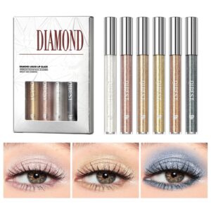 MAEPEOR Metallic Liquid Lipstick Set 6 Color Shimmer & Glitter Metallic Lipstick Long Wear and Non-stick Cup Diamond Pearl Lip Gloss Kit (Set 01)