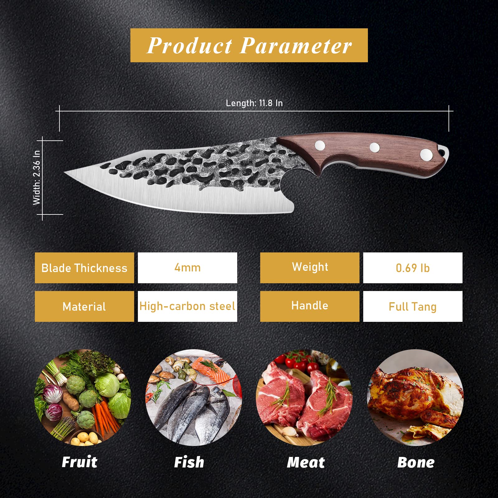 Huusk Japanese Chef Knife Caveman Knife Bundle with Viking Knife with Opener & Sheath for Halloween Kitchen Camping BBQ, Ideal Thanksgiving Gift