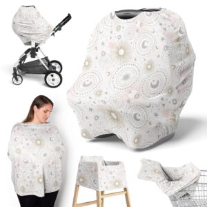 sweet jojo designs star and moon girl infant baby car seat cover nursing breastfeeding shopping cart stroller canopy - blush pink gold and grey celestial sky stars shabby chic