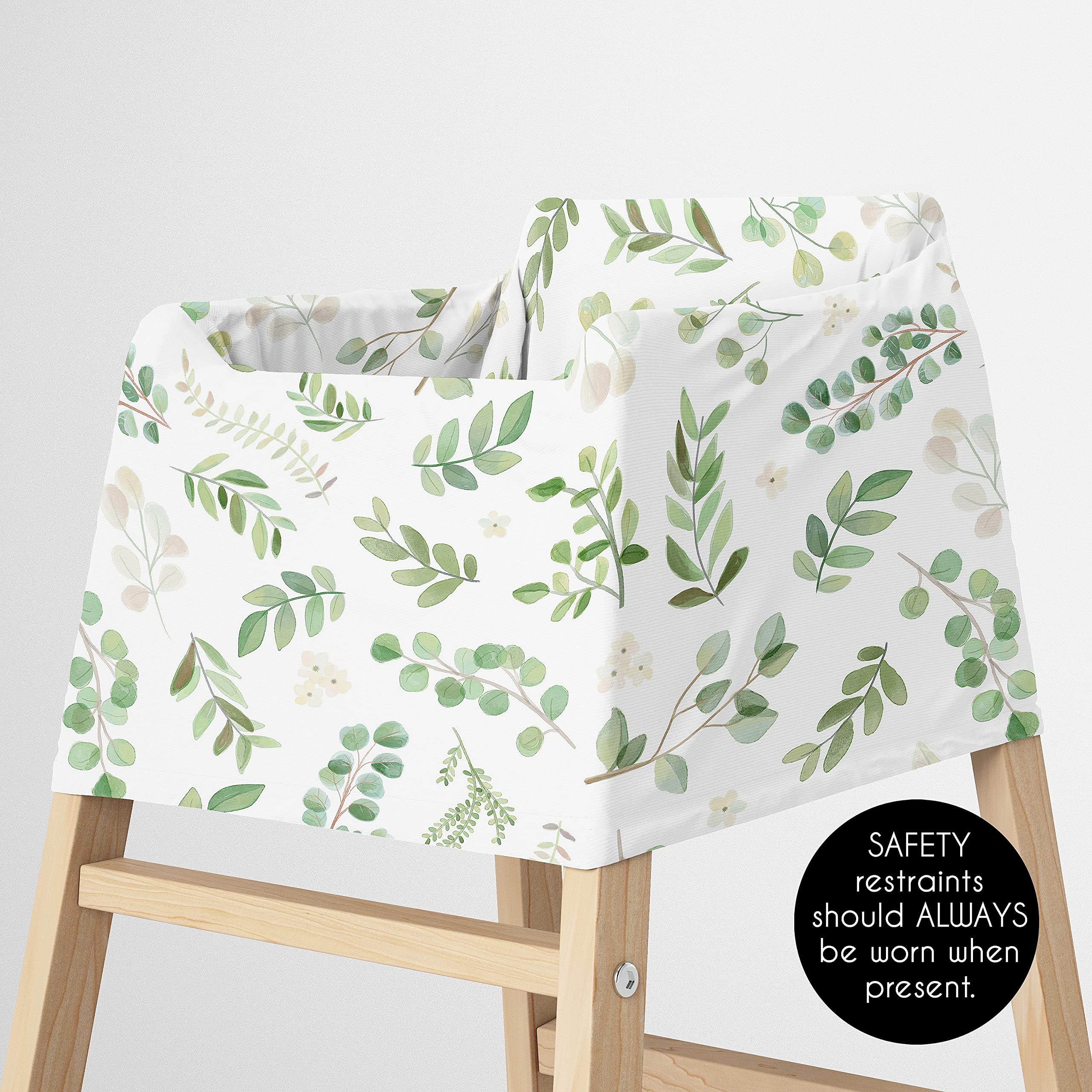 Sweet Jojo Designs Floral Leaf Boy Girl Infant Baby Car Seat Cover Nursing Breastfeeding Shopping Cart Stroller Canopy Green White Boho Bohemian Watercolor Botanical Flower Woodland Tropical Garden