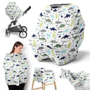 sweet jojo designs blue and green dinosaur boy infant baby car seat cover nursing breastfeeding shopping cart stroller canopy - turquoise dark green modern boho grey and white mod dinosaurs