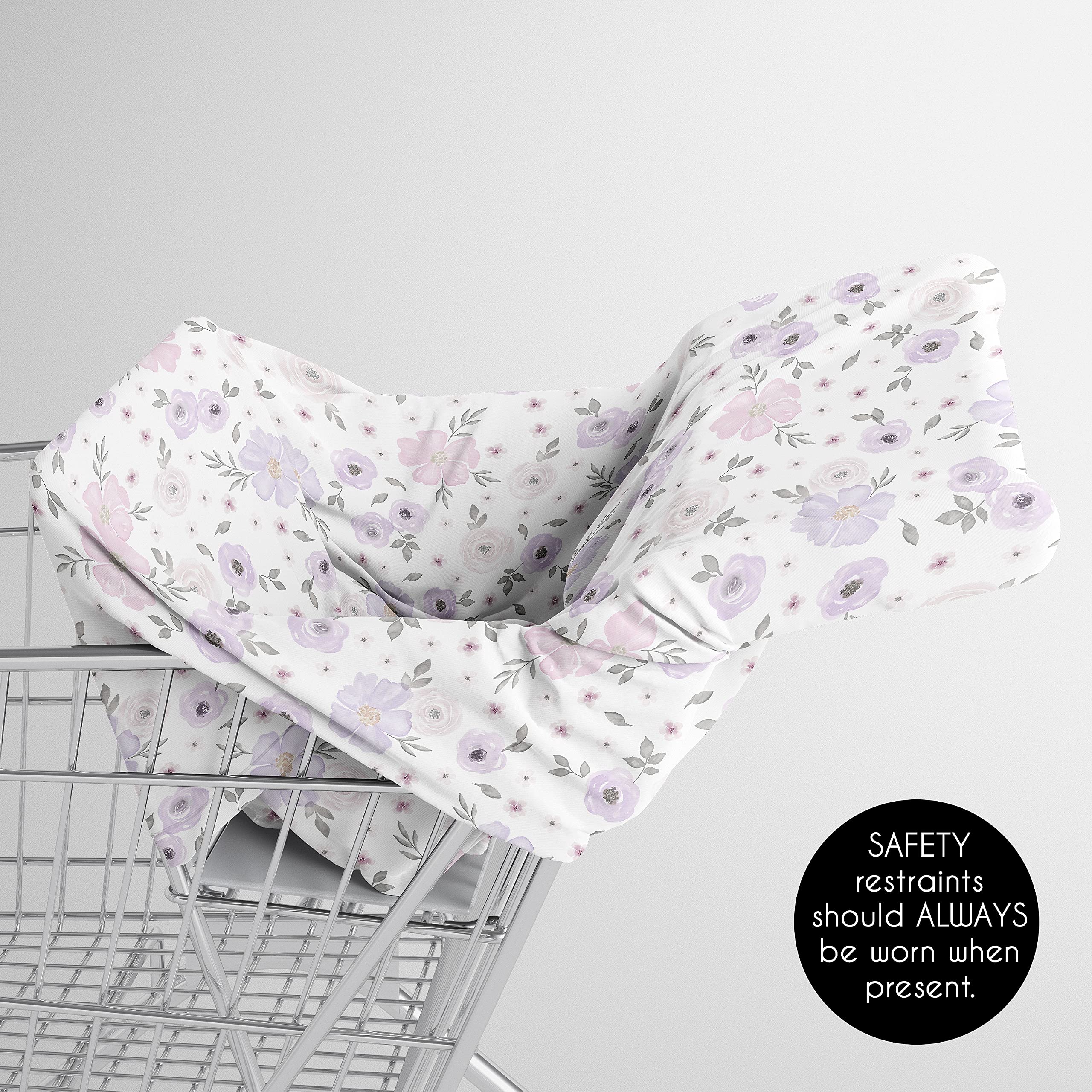 Sweet Jojo Designs Purple Watercolor Floral Girl Infant Baby Car Seat Cover Nursing Breastfeeding Shopping Cart Stroller Canopy Lavender Pink and Grey Boho Bohemian Shabby Chic Rose Flower Farmhouse