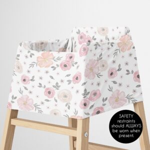 Sweet Jojo Designs Pink Watercolor Floral Girl Infant Baby Car Seat Cover Nursing Breastfeeding Shopping Cart Stroller Canopy - Pink Grey and White Boho Bohemian Shabby Chic Rose Flower Farmhouse