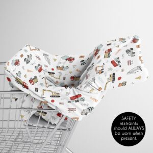 Sweet Jojo Designs Red and Blue Construction Truck Boy Infant Baby Car Seat Cover Nursing Breastfeeding Shopping Cart Stroller Canopy - Grey Yellow Orange Brown Black and White Transportation