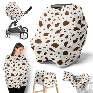 sweet jojo designs western cow print boy girl infant baby car seat cover nursing breastfeeding shopping cart stroller canopy brown and cream gender neutral southern country off white wild west animal