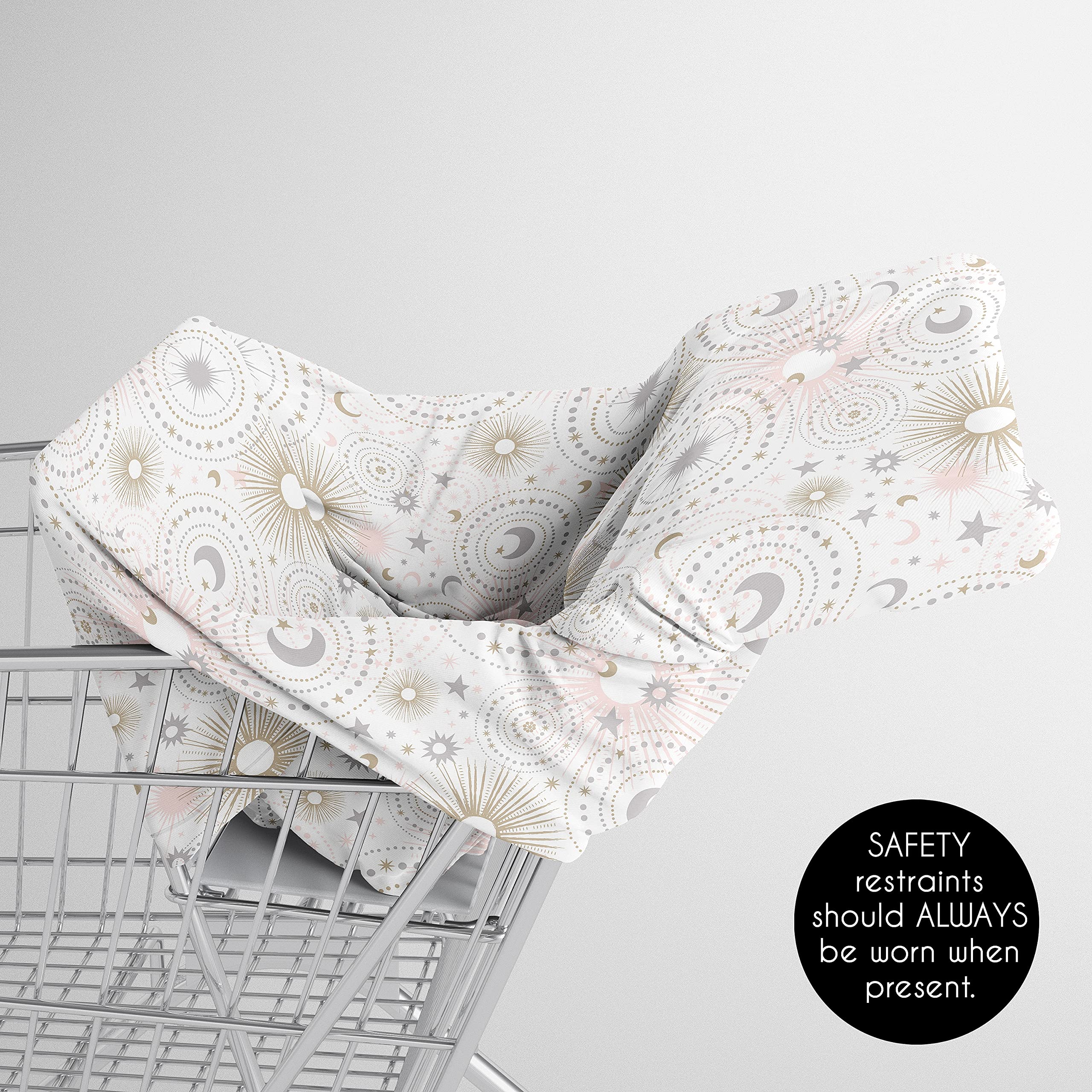 Sweet Jojo Designs Star and Moon Girl Infant Baby Car Seat Cover Nursing Breastfeeding Shopping Cart Stroller Canopy - Blush Pink Gold and Grey Celestial Sky Stars Shabby Chic