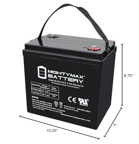 Mighty Max Battery Mighty Max Battery ML200-6GC2-6 Volt 200 AH, Internal Thread (INT) Terminal, Rechargeable SLA AGM Battery for Golf Cart