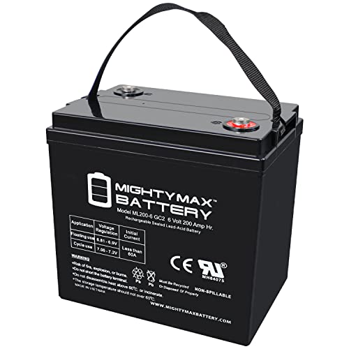 Mighty Max Battery Mighty Max Battery ML200-6GC2-6 Volt 200 AH, Internal Thread (INT) Terminal, Rechargeable SLA AGM Battery for Golf Cart