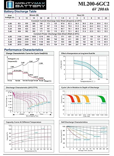 Mighty Max Battery Mighty Max Battery ML200-6GC2-6 Volt 200 AH, Internal Thread (INT) Terminal, Rechargeable SLA AGM Battery for Golf Cart