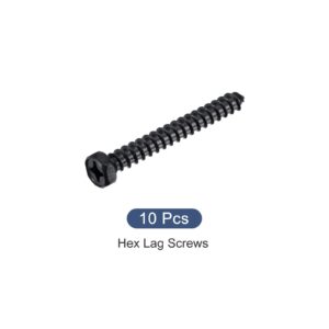 METALLIXITY Hex Lag Screws (1/4" x 2")10Pcs, Carbon Steel Phillips Self-Tapping Wood Bolts - for Household Applications