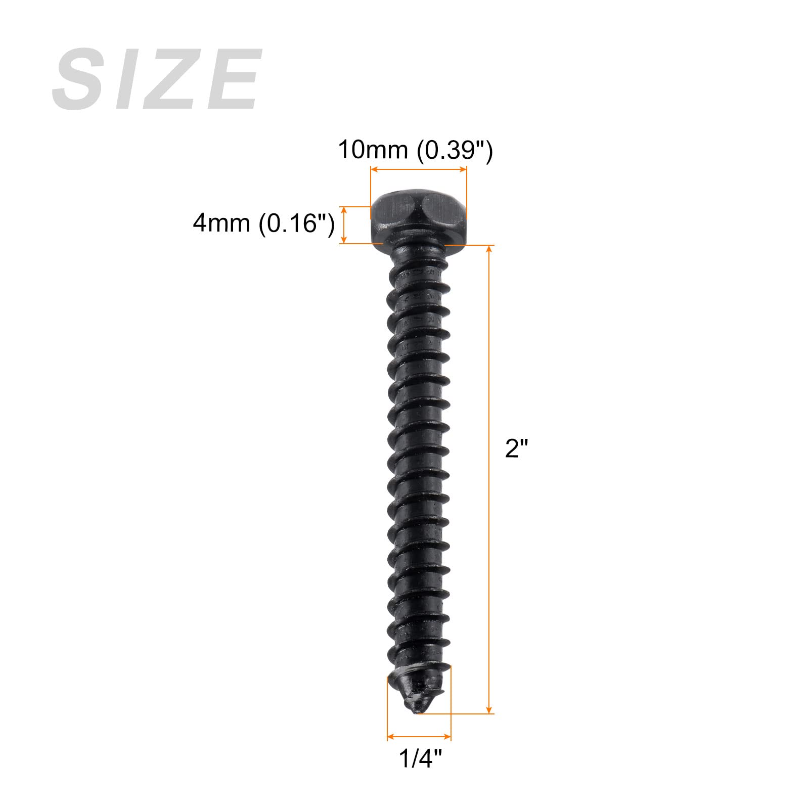 METALLIXITY Hex Lag Screws (1/4" x 2")10Pcs, Carbon Steel Phillips Self-Tapping Wood Bolts - for Household Applications