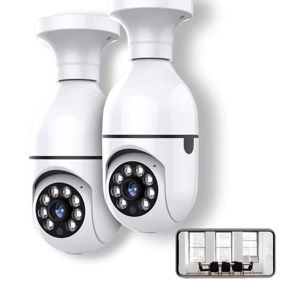 2PCS light bulb security camera, E27 360 Degree 2.4GHZ WIFI 1080P Indoor/Outdoor HD PTZ Camera, Support Super AI Intelligent &Motion Detection Tracking,Two-way Audio Talking, Support Cloud Storage