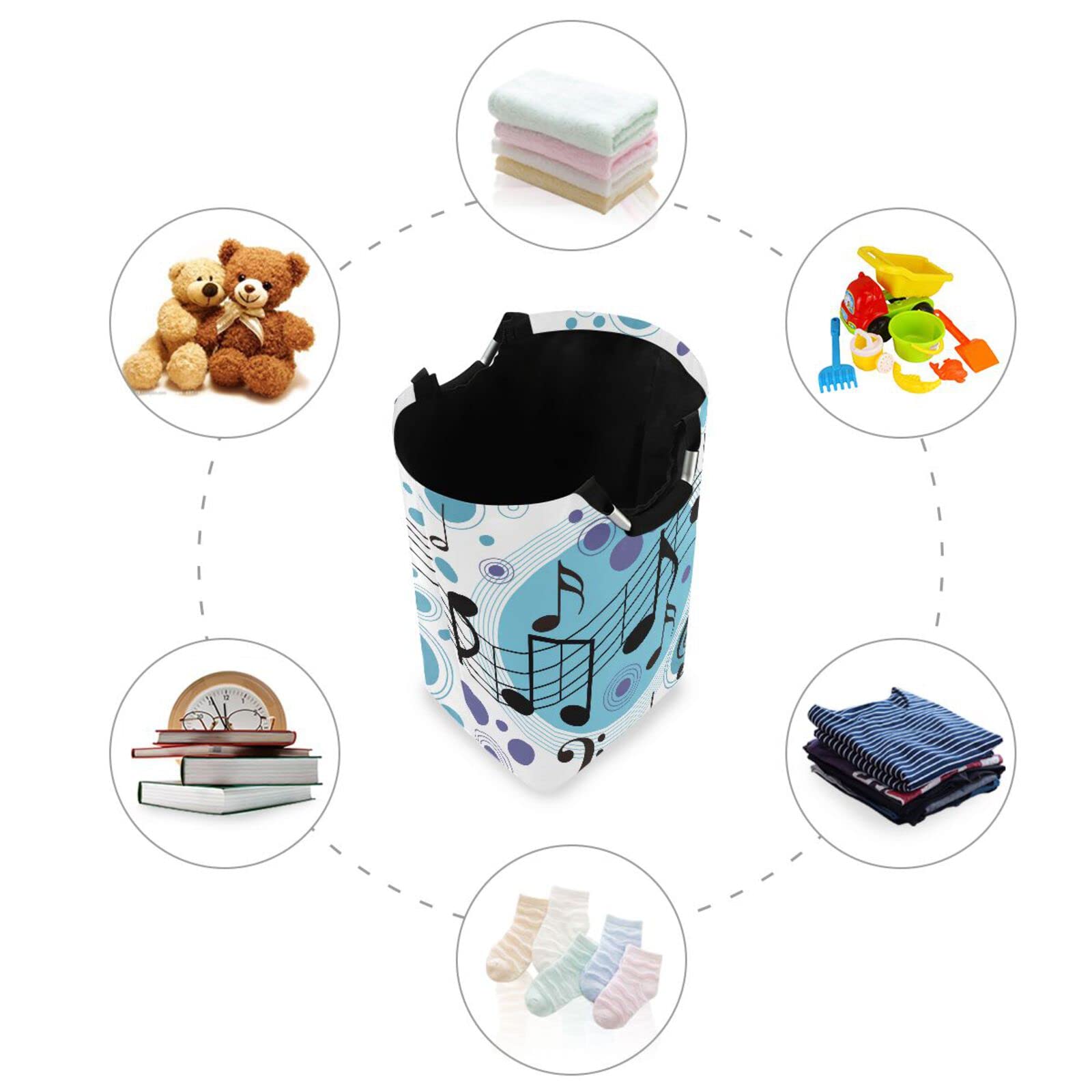 Kigai Musical Note Laundry Basket Collapsible Large Clothes Hamper Nursery Storage Bin with Handle for Bedroom, Bathroom, Dorm, Kids Room