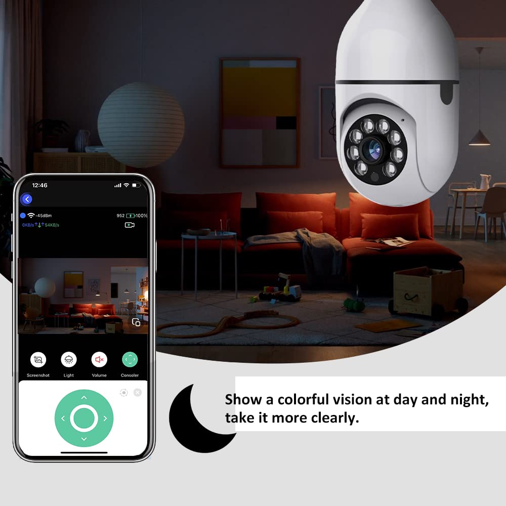 2PCS light bulb security camera, E27 360 Degree 2.4GHZ WIFI 1080P Indoor/Outdoor HD PTZ Camera, Support Super AI Intelligent &Motion Detection Tracking,Two-way Audio Talking, Support Cloud Storage