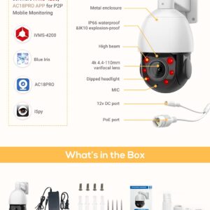 PANOEAGLE Auto Tracking 4K 8MP PTZ IP Camera with Pan Tilt 25x Optical Zoom,Human/Vehicle Detection,328ft IR Night Vision,2-Way Talk,Outdoor Dome PTZ Camera with Auto Cruise,IP66