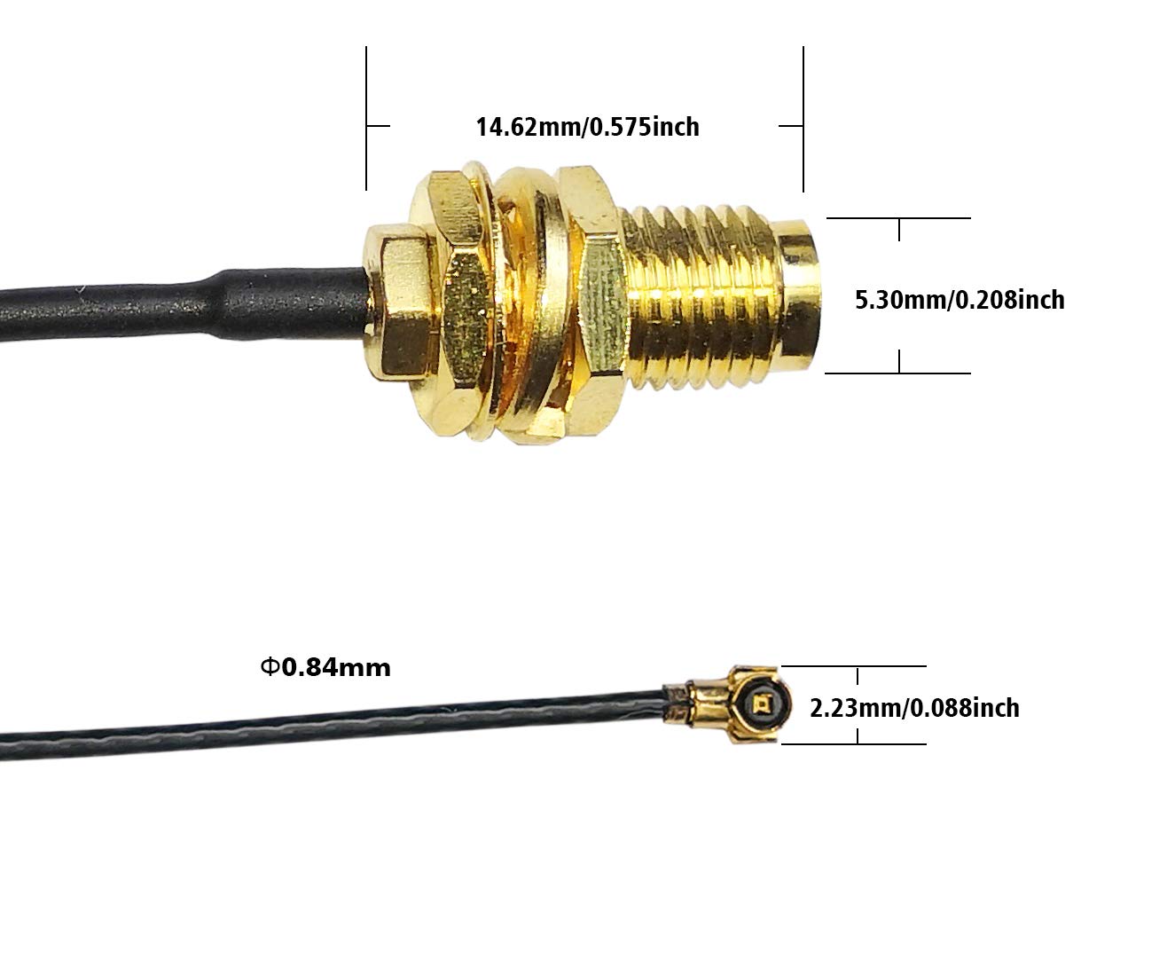 U.FL to RP-SMA M.2 NGFF UFL to RP SMA Female MHF4 IPX4 IPEX4 Ipex Connector Pigtail WiFi Antenna Extension Cable (20 inch 2 Pcs)