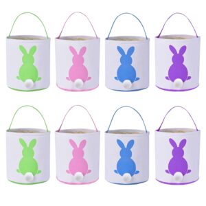 8 pack easter bunny bags rabbit ear easter baskets easter egg hunt basket for kids bunny canvas tote gifts bags candy bags canvas rabbit fluffy tail basket buckets easter egg hunt party decorations