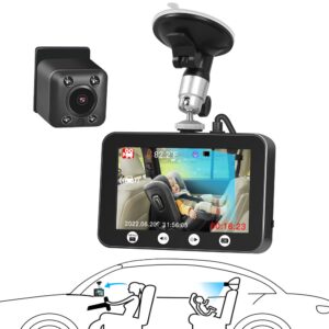 vsysto baby car camera recorder - 4.3" hd monitor dash cam for back seat rear-facing monitoring with strap-mounted 940nm ir night vision lens & real-time temperature detection