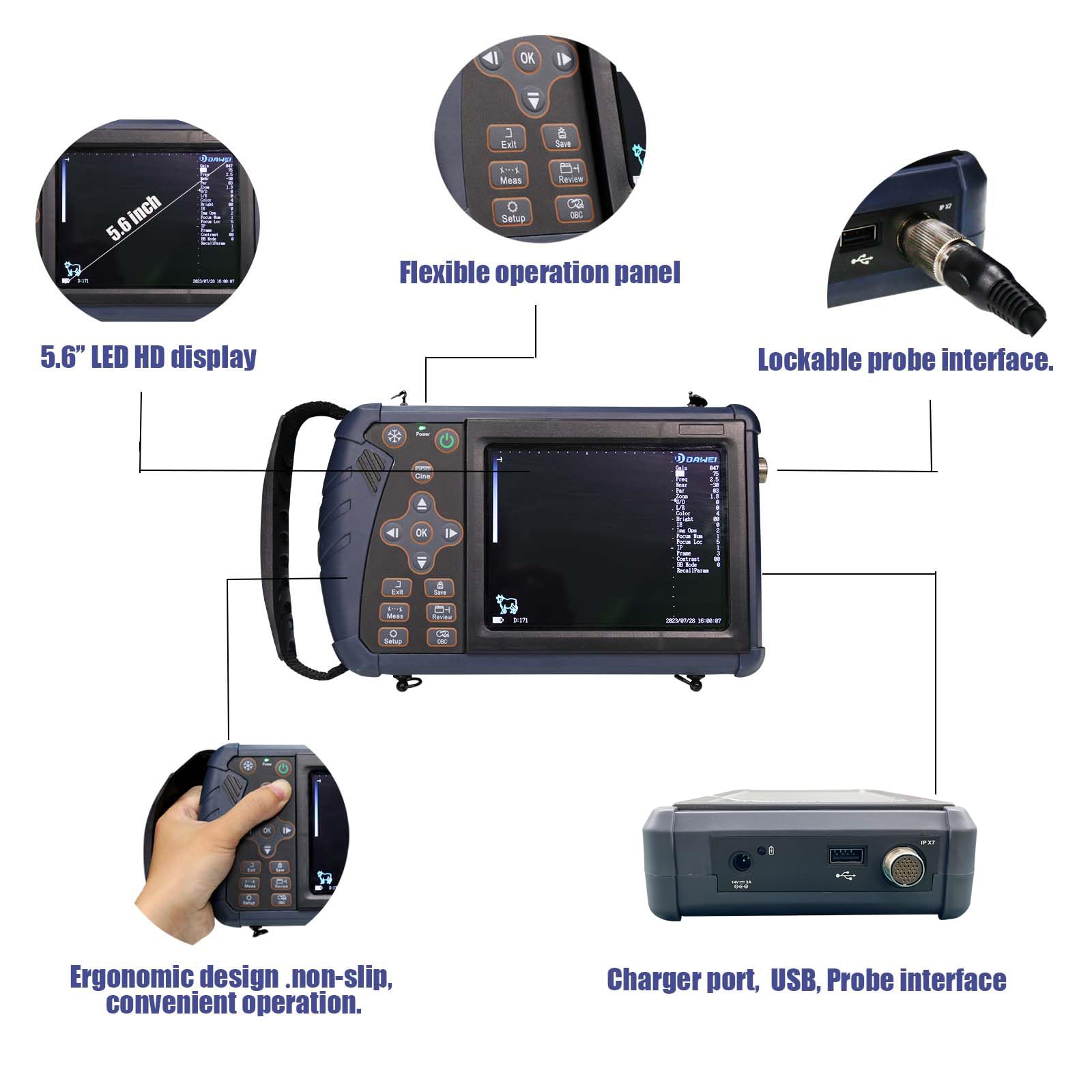 DAWEI S1 Vet Ultrasound Machine For Pregnancy Veterinary Ultrasound Scanner with 7.5Mhz Rectal Probe For Animals Cattle,Horse,Pig,Goat