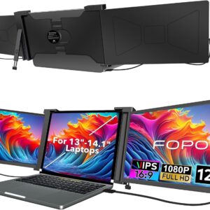 FOPO 12" Triple Portable Monitor 1080P FHD IPS Triple Monitor Extender, Triple Screen for Laptop of 13"-14.1", Compatible with Windows/Mac, Connect with USB-C/HDMI(Not for M1 M2 Chip, Chromebook)-S12