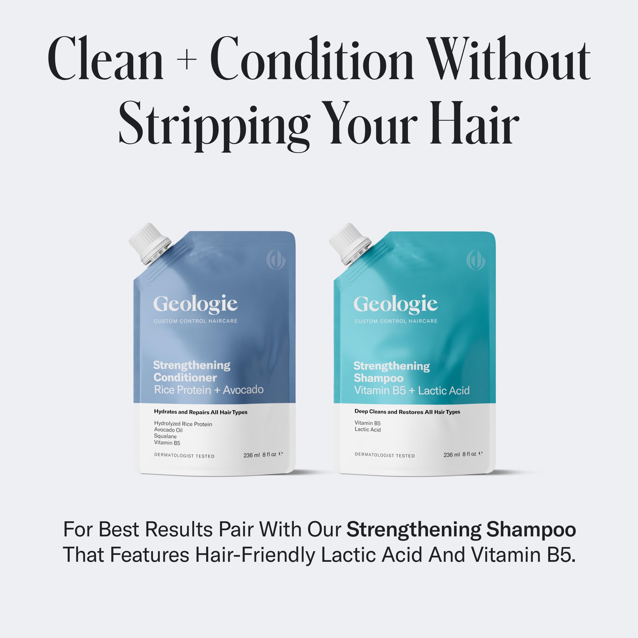 Geologie Strengthening Conditioner | Rice Protein + Avocado Custom Control Haircare | 8 fl oz