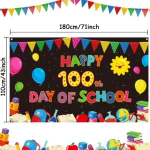 100th Day of School Backdrop, Happy 100 Days Background Banner for Kindergarten Preschool Primary School Celebrate 100th Day Party Supplies Favors (Black)