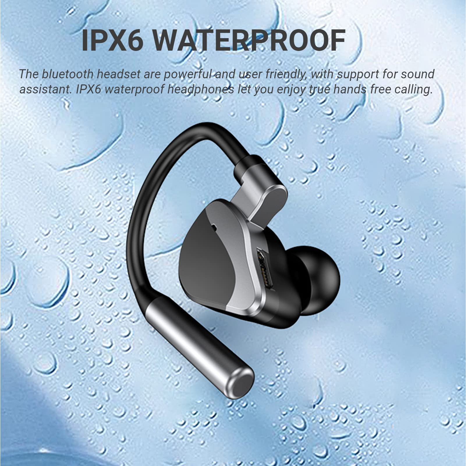 Bluetooth Headset, Wireless Bluetooth Earpiece Single Ear Headset with Noise Canceling Microphone, Hands Free Wireless Earphones for Business Driving