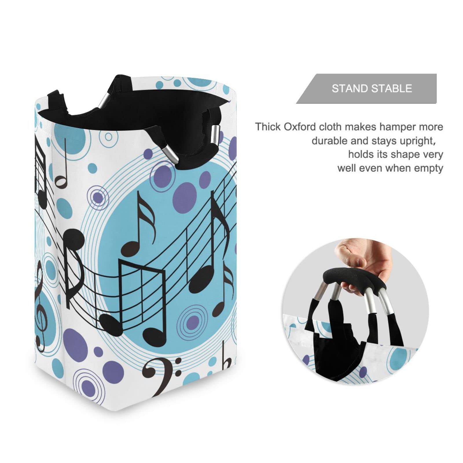 Kigai Musical Note Laundry Basket Collapsible Large Clothes Hamper Nursery Storage Bin with Handle for Bedroom, Bathroom, Dorm, Kids Room