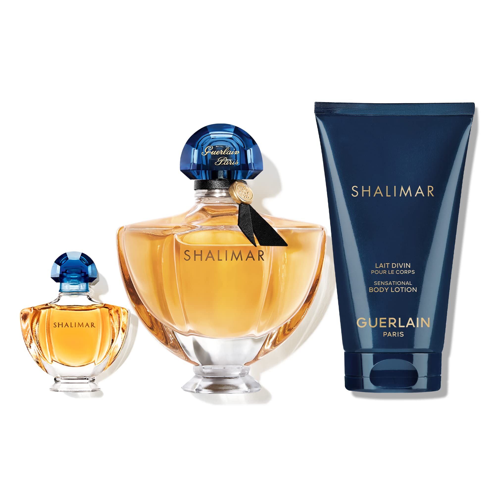 Guerlain Shalimar 3 Piece Gift Set For Women 1.6 Oz Eau De Parfum Spray + 0.16 Oz EDP + 2.5 Oz Sensational Body Lotion