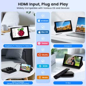 Eyoyo 7 inch Monitor, 7" IPS Panel 1024x600 5-Points Capacitive Touchscreen Portable Raspi Monitor Screen Mini HDMI Monitor for Raspi/Laptop/PC/Game Console