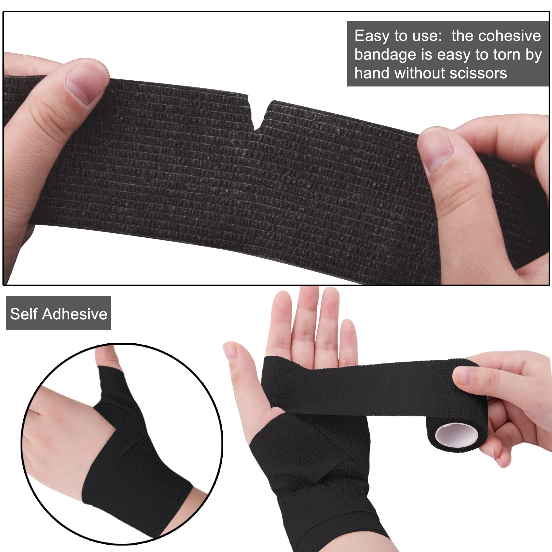 BQTQ 108 Rolls Self Adhesive Bandage Wrap 2 Inch Black Self Stick Bandage Athletic Wrap Tape Self Adherent Wrap Stretch Bandages Wraps Tape for Wrist Ankle Swelling Sprains (Black)