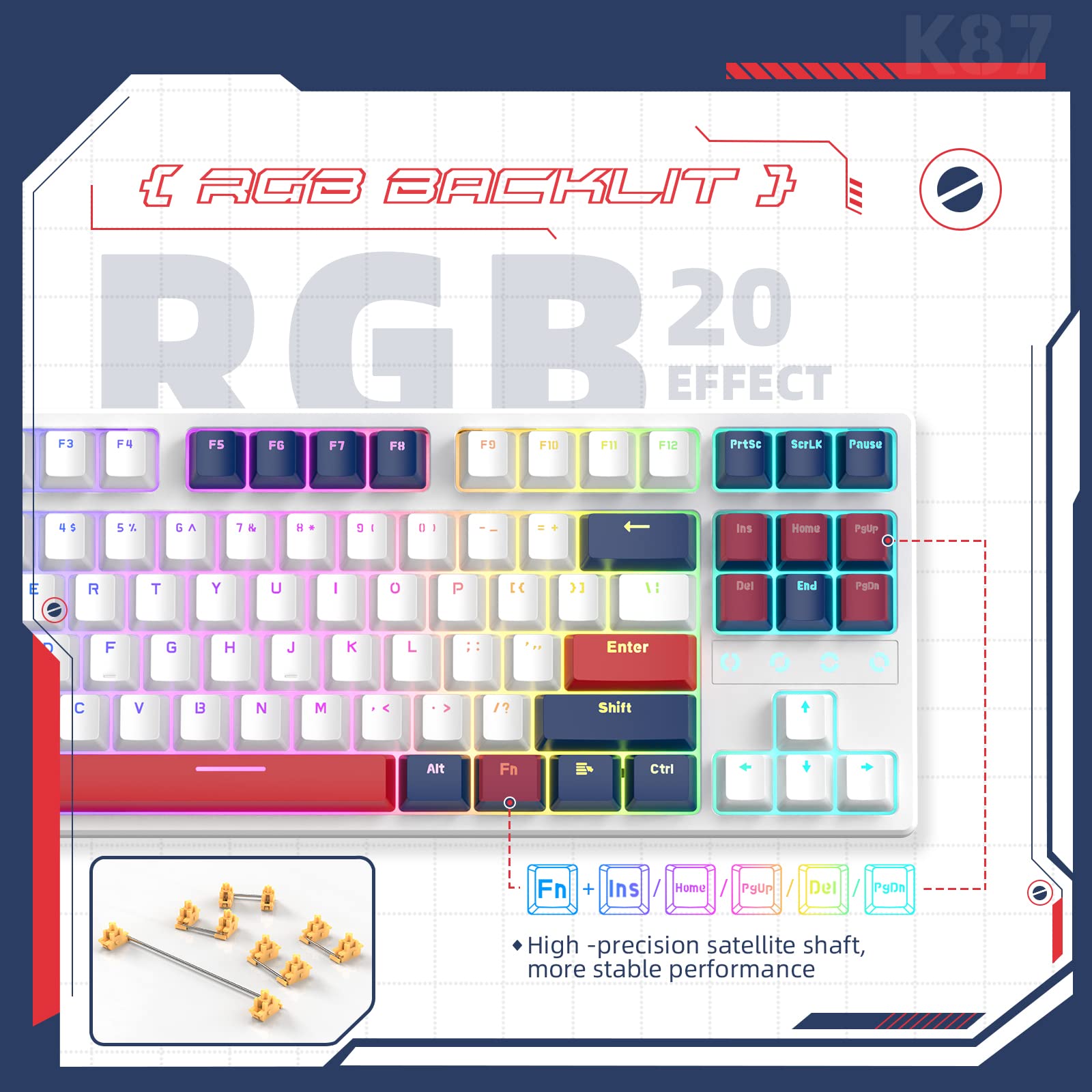 ZIYOU LANG Wireless Gaming Mechanical Keyboard，RGB Backlit 87 Keys Hot Swappable Custom Keyboard, Gasket Structure Triple Mode 2.4Ghz/BT 5.0/Wired Rechargeable Keyboard, Red Switch