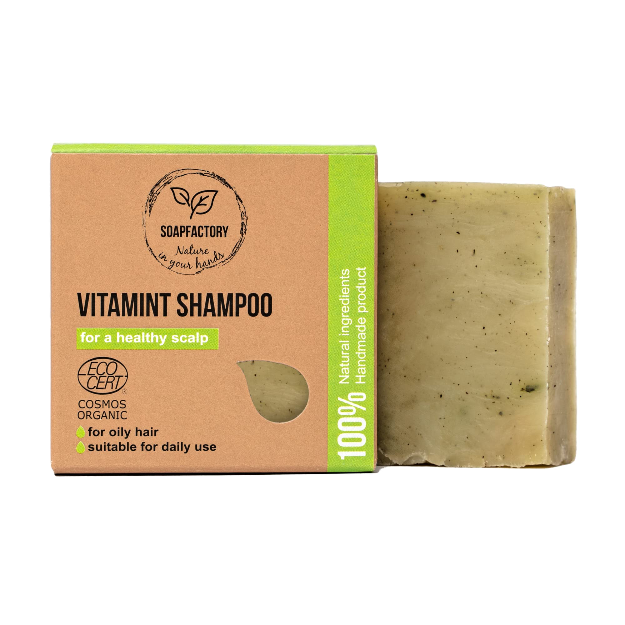 SoapFactory Organic Solid Shampoo Bar with Rosemary Oil, Hair Soap for a healthy Scalp, 100% Natural Certified, Vegan, Handmade, Plastic free, 3 ounce