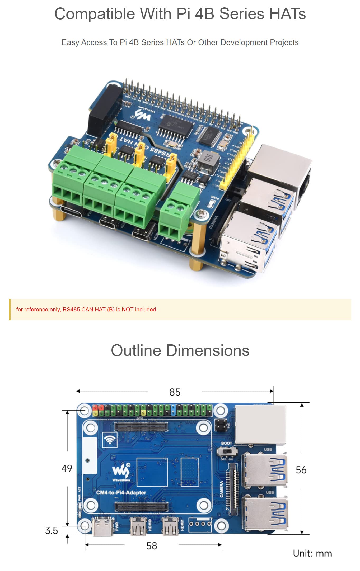 CM4 to Pi 4B Adapter for Raspberry Pi, Use CM4 to Reproduce The Original Appearance of The Pi 4B, Alternative Solution