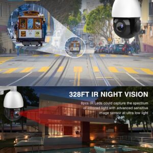 PANOEAGLE Auto Tracking 4K 8MP PTZ IP Camera with Pan Tilt 25x Optical Zoom,Human/Vehicle Detection,328ft IR Night Vision,2-Way Talk,Outdoor Dome PTZ Camera with Auto Cruise,IP66