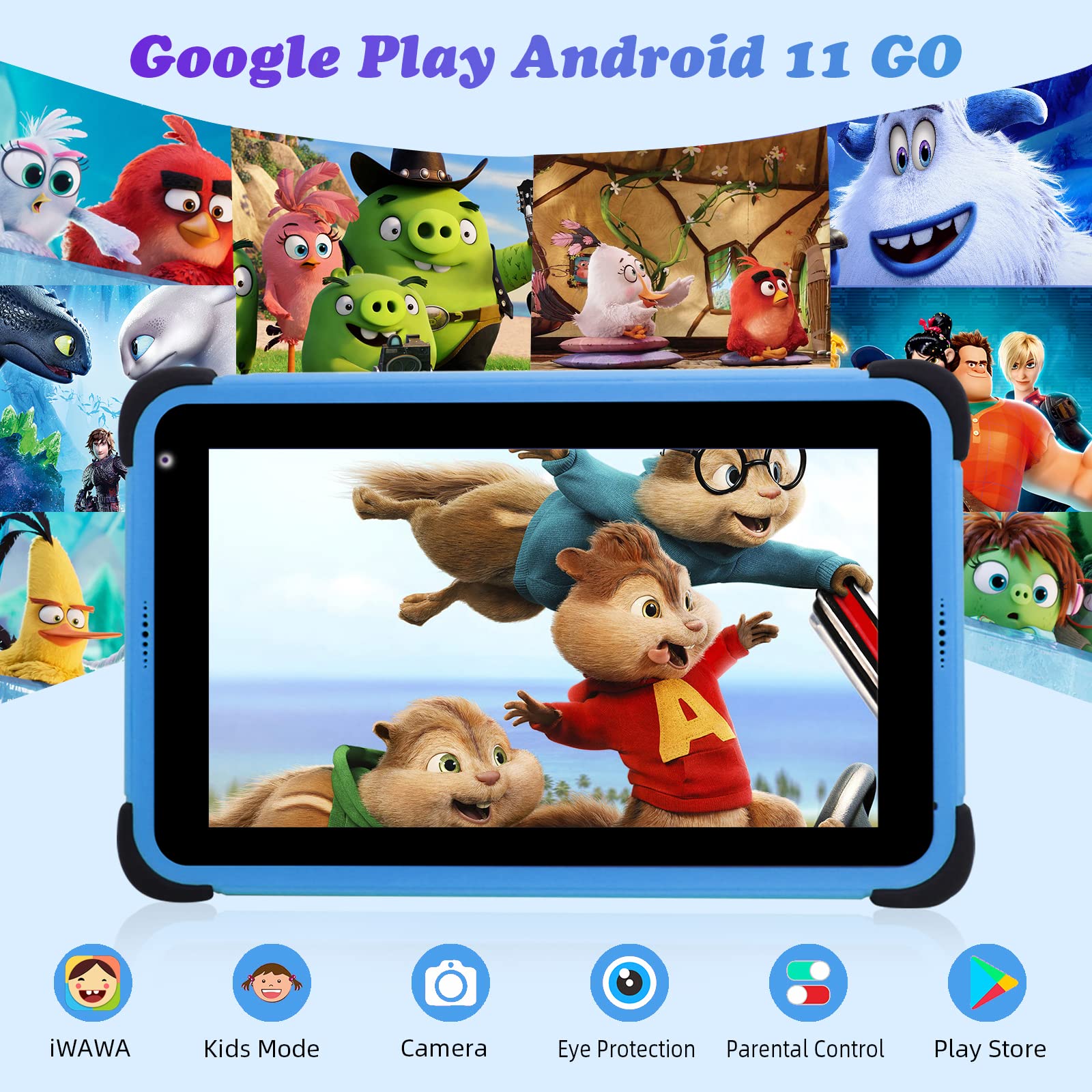 weelikeit Kids Tablet 8 inch Android 11, Learning Tablet for Toddlers, 2+32GB Children Tablets with WiFi 6, Bluetooth, Kids App Pre-Installed, YouTube, Netflix, Case, Stand, Stylus(Blue)