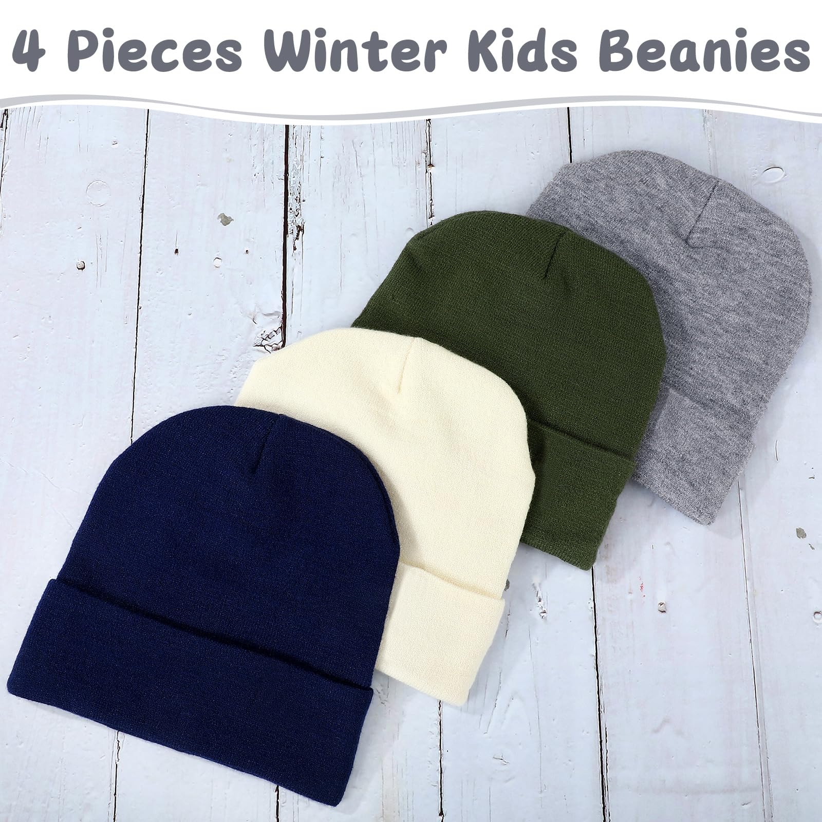 SATINIOR 4 Pieces Kids Winter Beanies Boys Girls Beanie Cap Warm Knitted Winter Hats Cozy Stretch Knit Beanies(Versatile Colors)