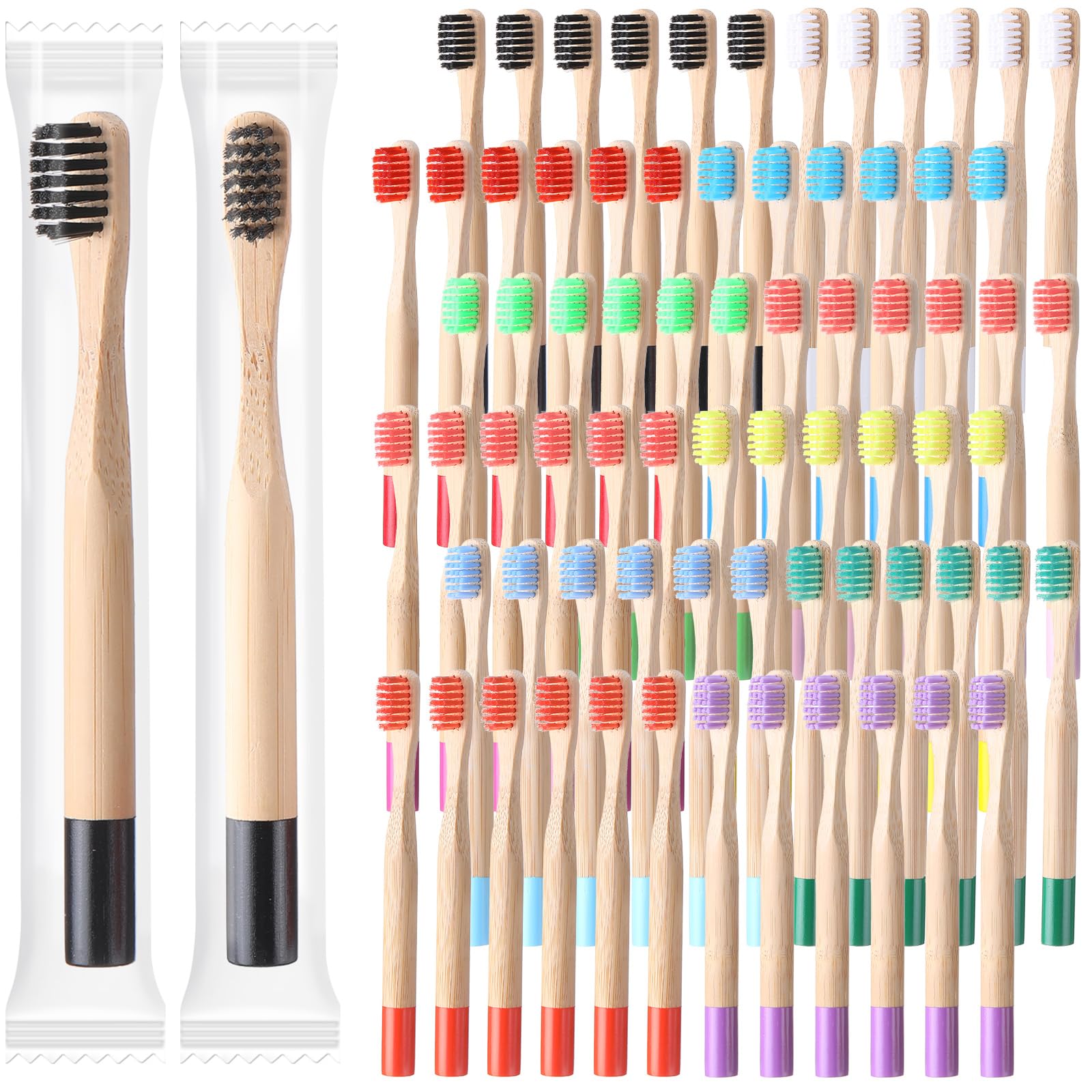 Purpeak 24 Pcs Kids Bamboo Toothbrushes Soft Bristle Toddler Toothbrush BPA Free Wooden Travel Toothbrushes for Kids Children Home Travel School, 5.7 Inches, Individually Wrapped