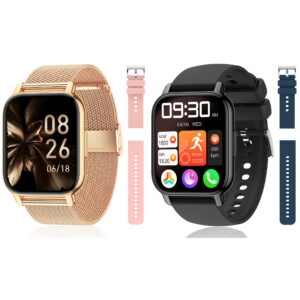 popglory 2 pack smart watch for women & men, 1.85'' call receive/dial smartwatch, fitness tracker with blood pressure/ure/spo2/heart rate monitor, fitness watch with 2 straps for ios & android phones