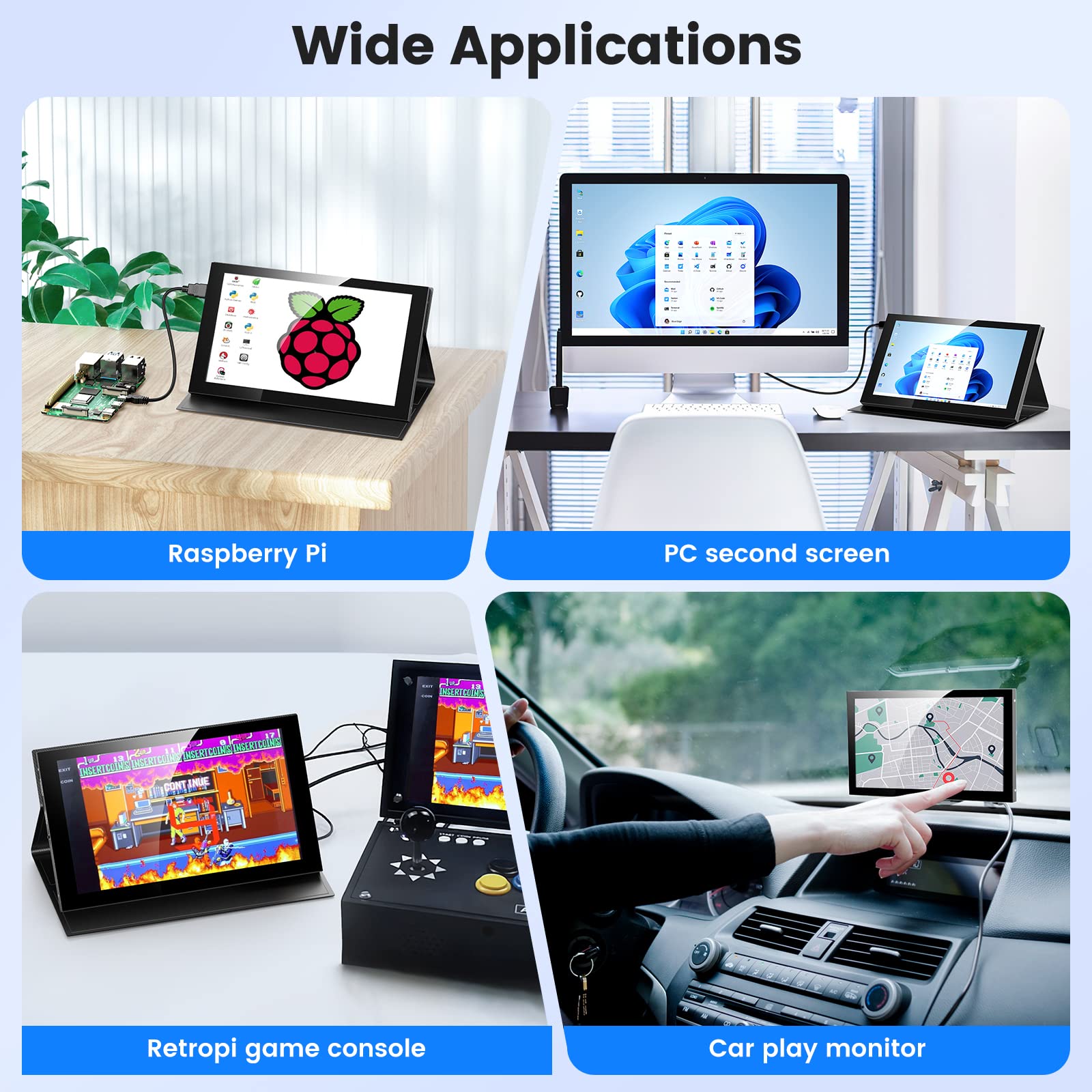 Eyoyo 7 inch Monitor, 7" IPS Panel 1024x600 5-Points Capacitive Touchscreen Portable Raspi Monitor Screen Mini HDMI Monitor for Raspi/Laptop/PC/Game Console