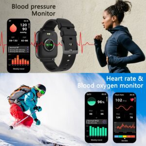 Smart Watch(Answer/Make Call), 1.7" Full-Touch Screen Smartwatch for Android and iOS Phones with Heart Rate & Sleep Monitor, Life Waterproof Activity Fitness Tracker Watch for Women Men, Black