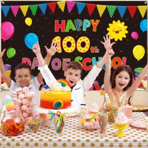 100th Day of School Backdrop, Happy 100 Days Background Banner for Kindergarten Preschool Primary School Celebrate 100th Day Party Supplies Favors (Black)