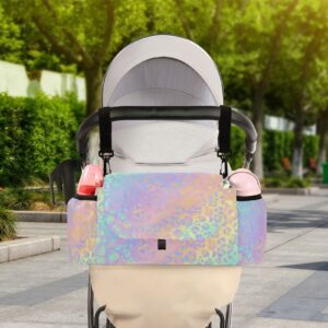 BOENLE Rainbow Leopard Universal Baby Stroller Organizer with Two Insulated Cup Holders Detachable Zipper Bag,Large Capacity for Baby Accessories