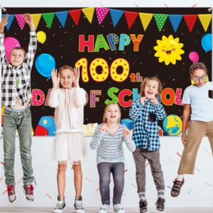 100th Day of School Backdrop, Happy 100 Days Background Banner for Kindergarten Preschool Primary School Celebrate 100th Day Party Supplies Favors (Black)