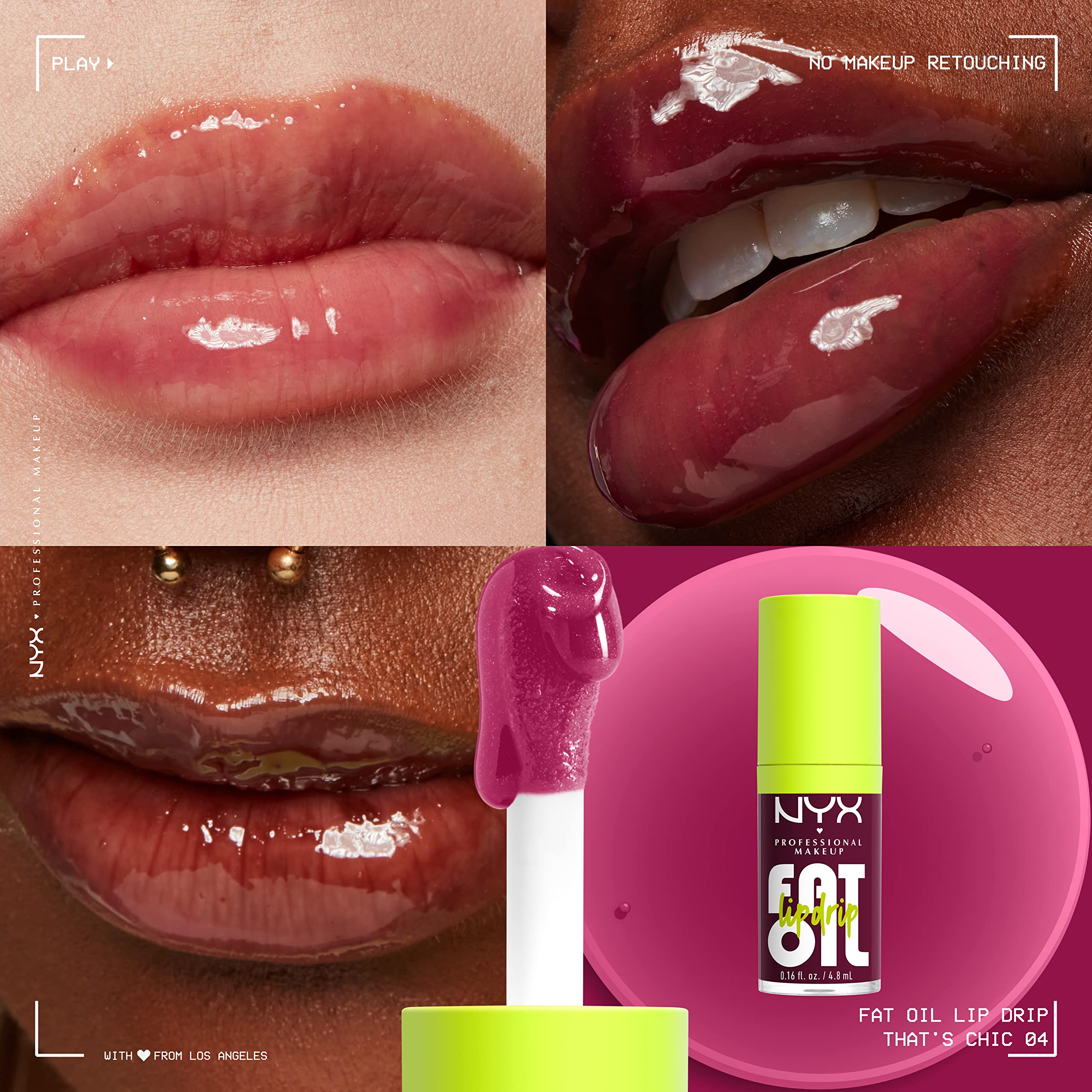 NYX PROFESSIONAL MAKEUP Fat Oil Lip Drip, Moisturizing, Shiny and Vegan Tinted Lip Gloss - That's Chic (Deep Berry)