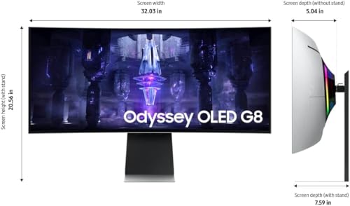 SAMSUNG 34" Odyssey G85SB Series QD-OLED Ultra WQHD Curved Gaming Monitor, 175Hz, 0.03ms, DisplayHDR True Black 400, AMD FreeSync Premium Pro, Advanced Game Streaming, LS34BG850SNXZA, 2023