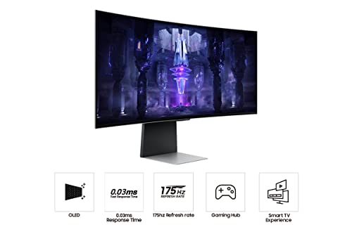 SAMSUNG 34" Odyssey G85SB Series QD-OLED Ultra WQHD Curved Gaming Monitor, 175Hz, 0.03ms, DisplayHDR True Black 400, AMD FreeSync Premium Pro, Advanced Game Streaming, LS34BG850SNXZA, 2023